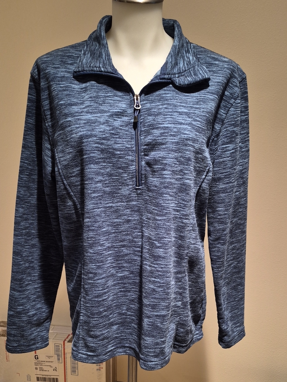 Stillwater Supply Blue Heather Quarter-Zip Sweater Pullover, Size Large
